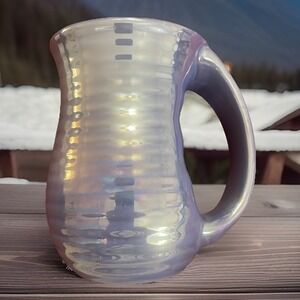Artisan Crafted Pottery Coffee Tea Mug Purple Blue/Iridescent Glossy Big Handle